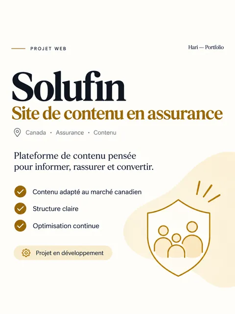 Carte projet Solufin : site de contenu en assurance pour le marché canadien, projet en développement